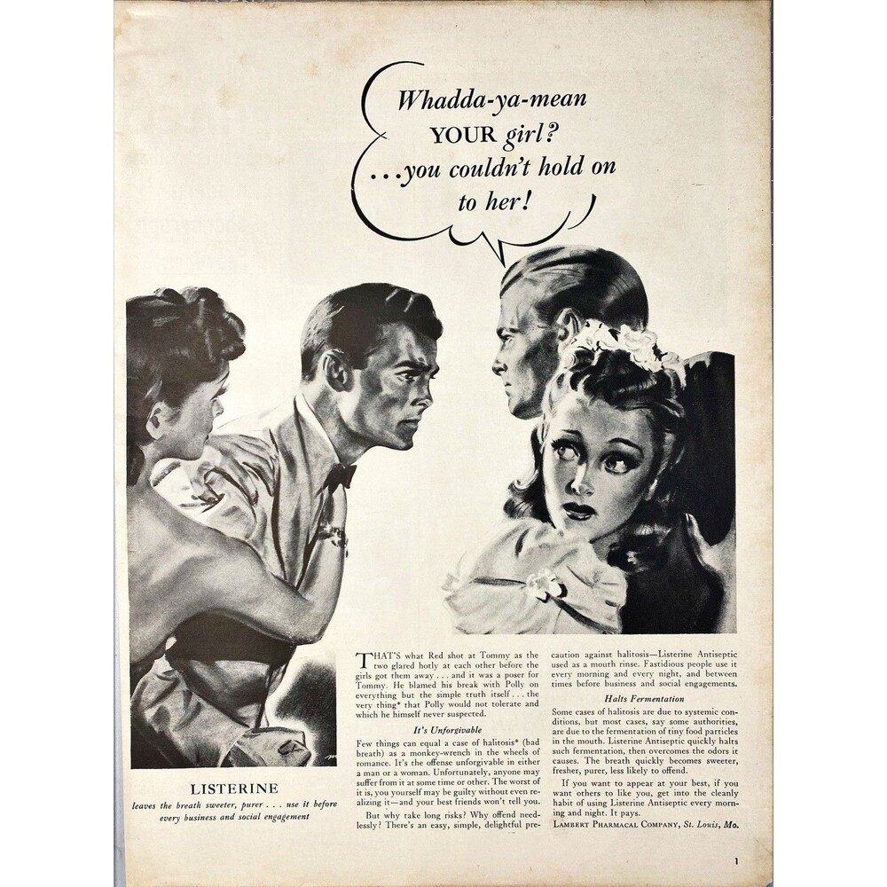 Listerine "Use it before Business and social events" Vintage Print Ad 1940-41
